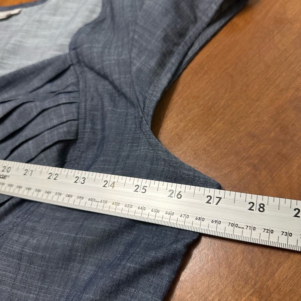eShakti Blue Chambray Pleated Midi Dress - Picture 13 of 13